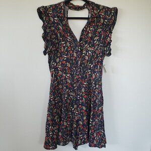 Zara Romper Floral Open Back Pockets Flouncy Soft Size M Comfortable Slouchy